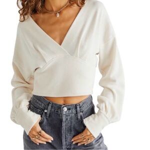 We The Free Cream Waffle V-Neck Crop Top XS